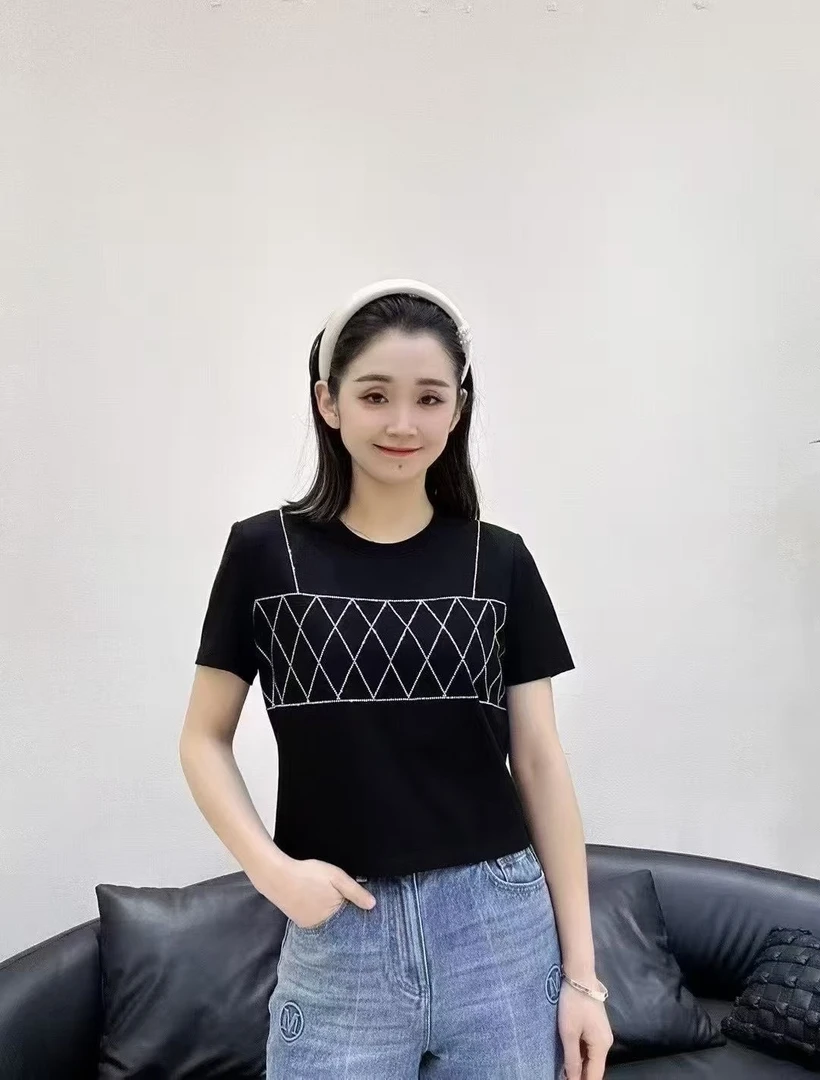 崋家曼夏季新款烫钻短款T恤