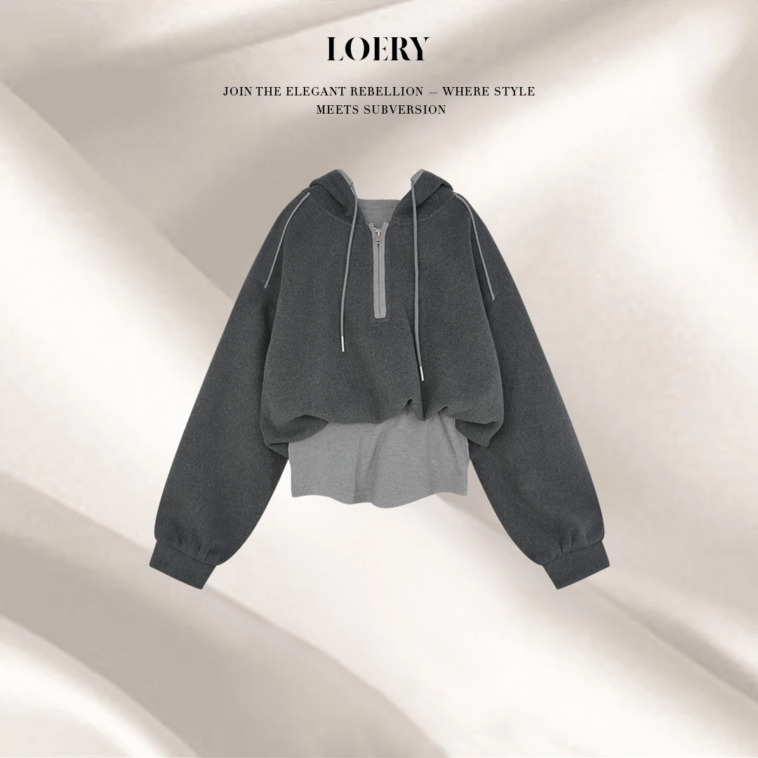 LOERY【挪威纪事编号112】慵懒风美利奴羊毛假两件松弛卫衣-12266