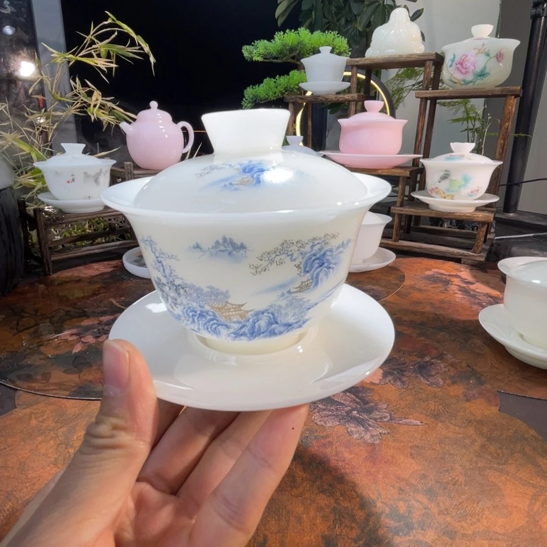 璞玉釉烧迎客松三才元宝150ml