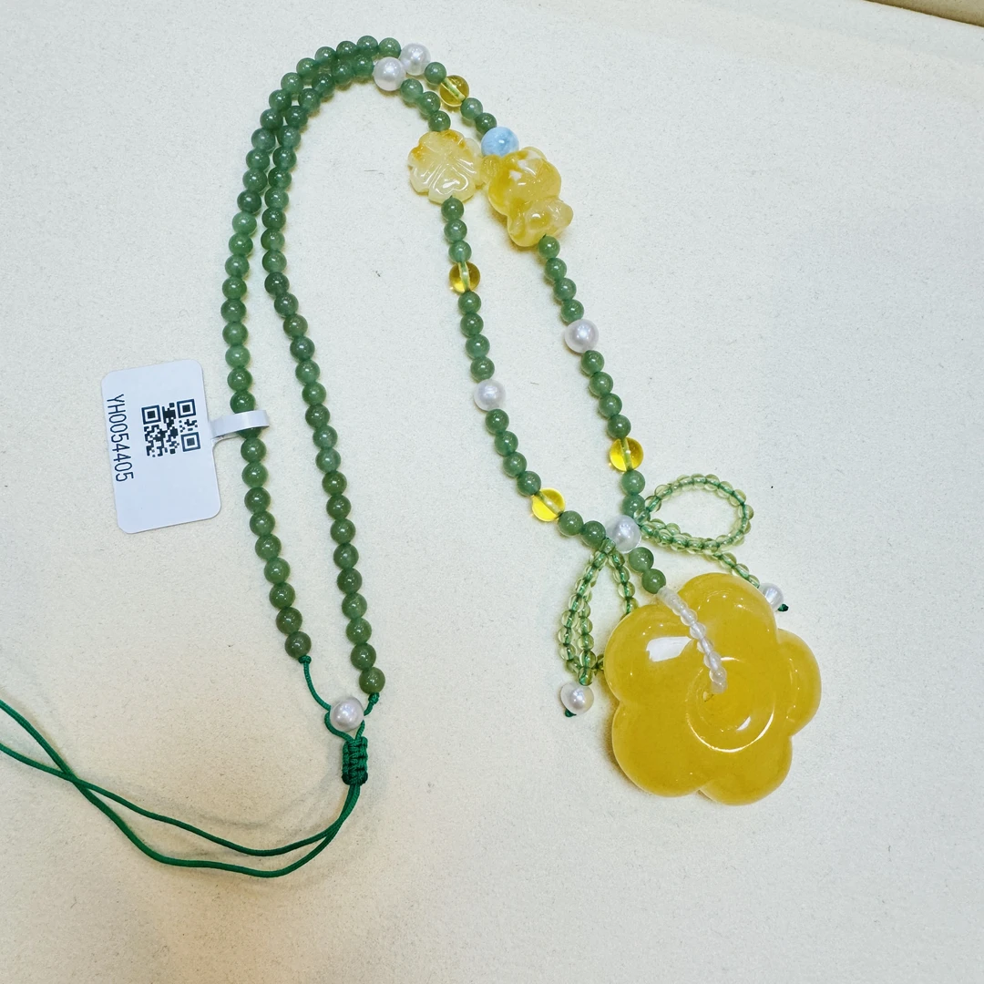 【宇涵珠宝】天然琥珀蜜蜡花花DIY碧玉项链1261-多样性发