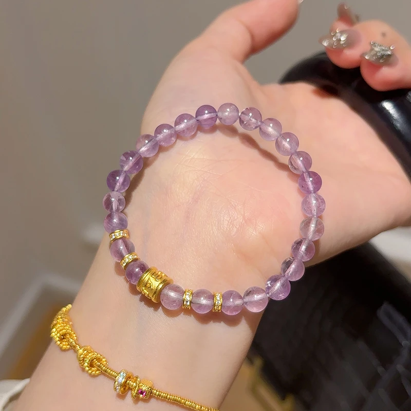 海上罗孚黄金六字真言紫水晶手串女新款时尚999足金手链520送女友