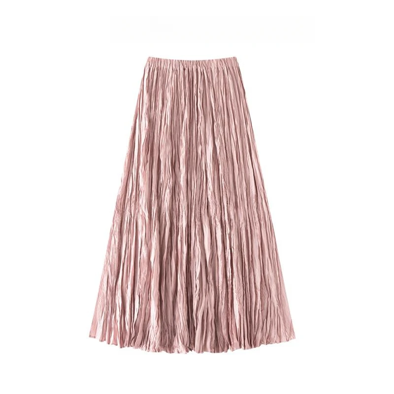 褶皱百搭乱褶半身裙夏女中长款2025新款高腰显瘦a字裙