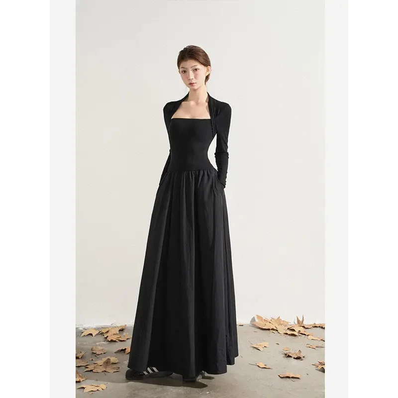 【天鹅少女】法式复古纯欲风黑色收腰显瘦连衣裙