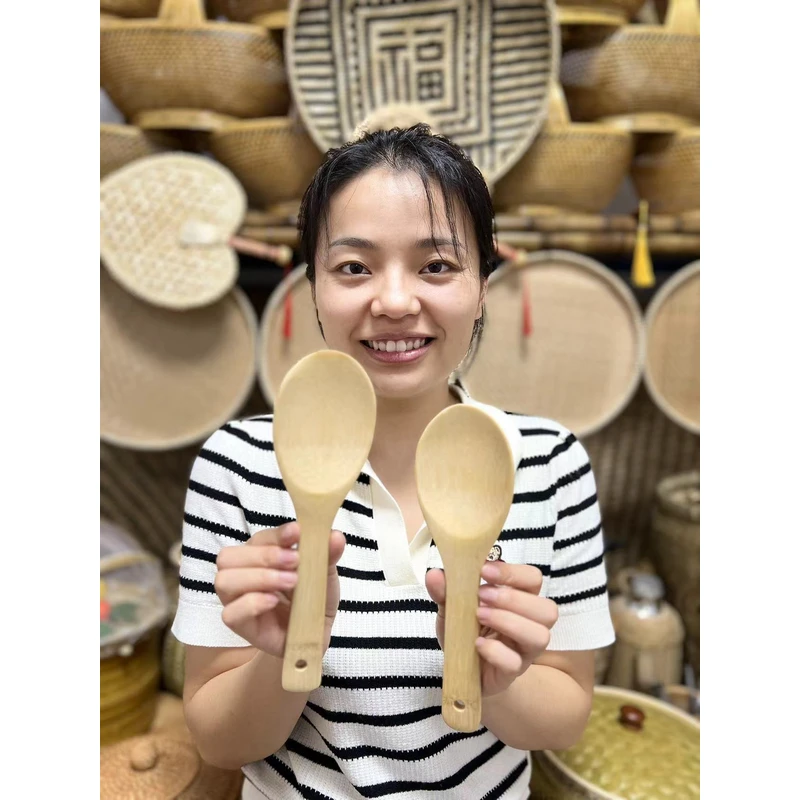 家用竹制长柄饭勺 饭勺子 电饭锅无漆饭勺盛饭勺不粘勺可悬挂2把