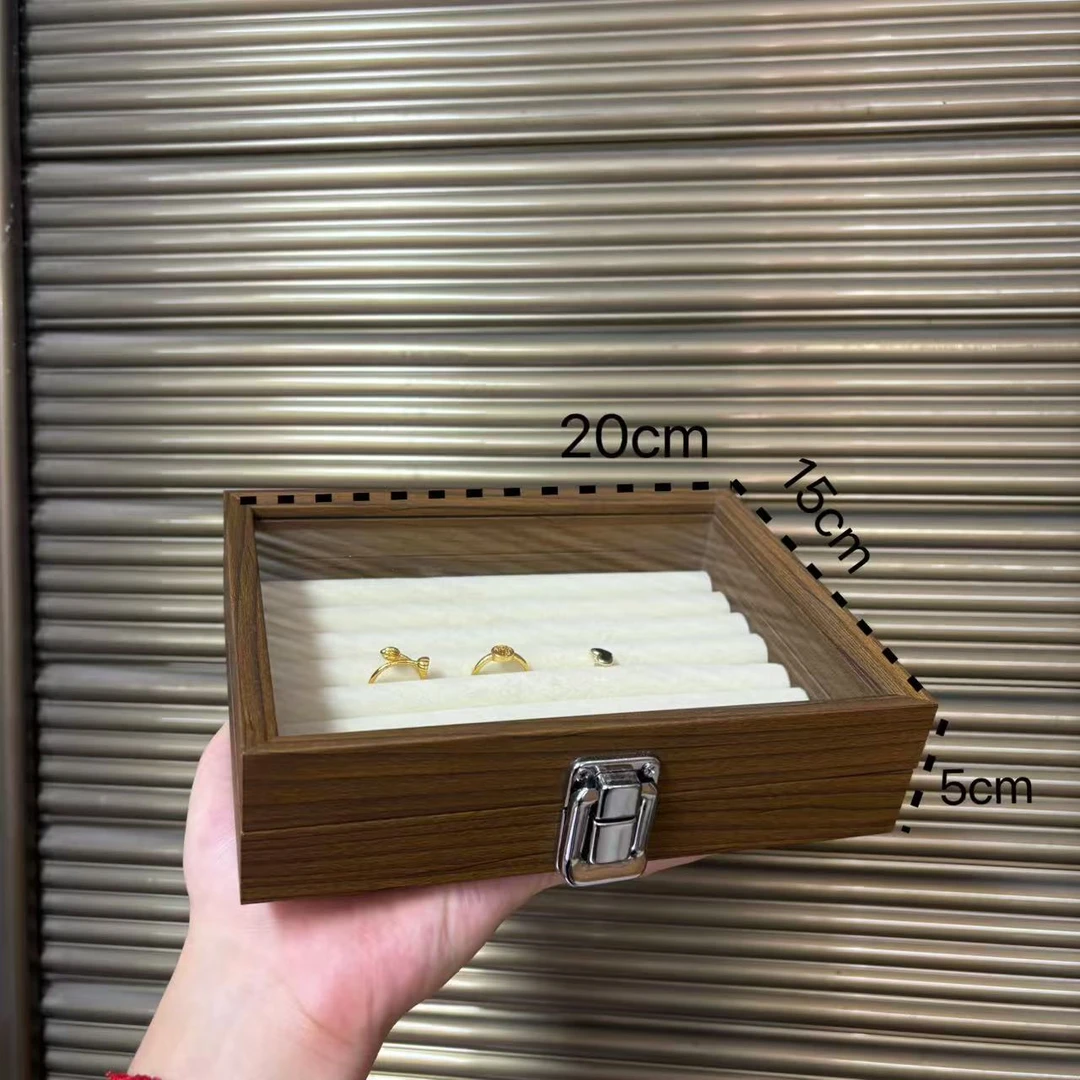 首饰收纳盒胡桃木纹精致绒布高档耳饰戒指珠宝饰品收纳盒