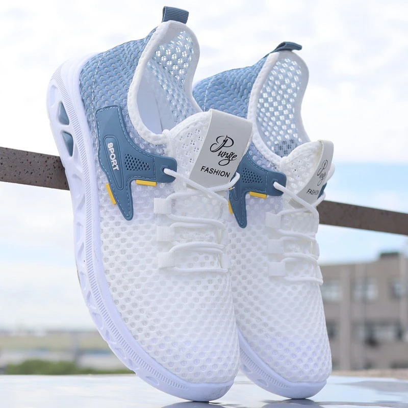 夏季透气大网眼镂空运动鞋男舒适软底轻质跑步鞋防臭男士椰子网鞋