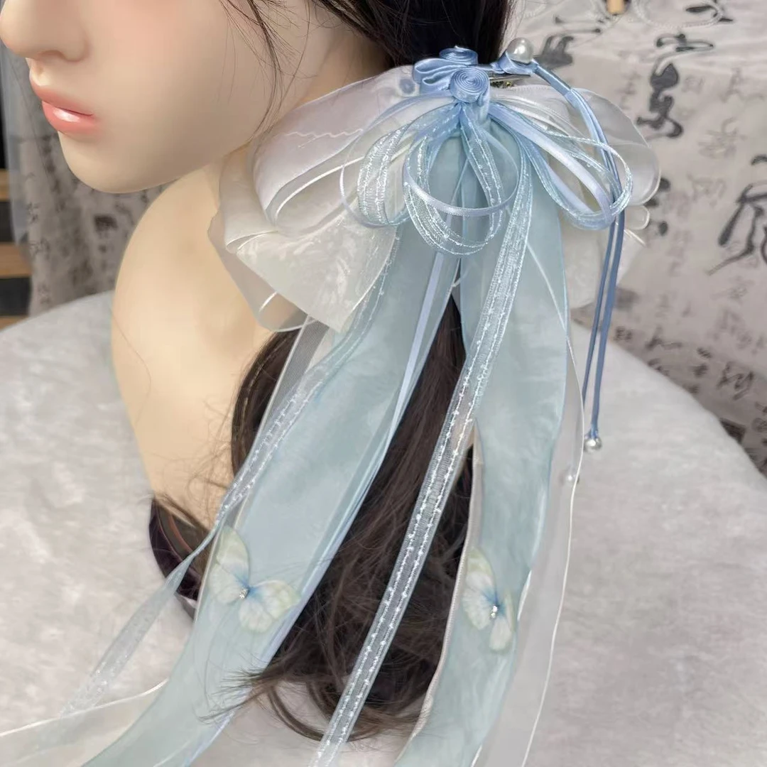 【琉璃海】原创新国风发饰长飘带弹簧夹古风发夹