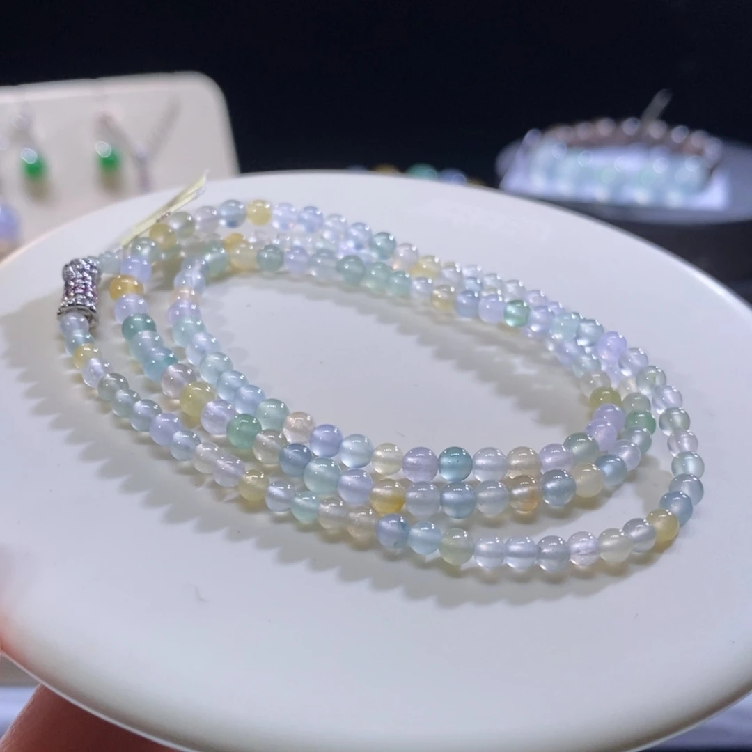 翡翠未镶嵌颈饰翡翠糖果色系小米珠串