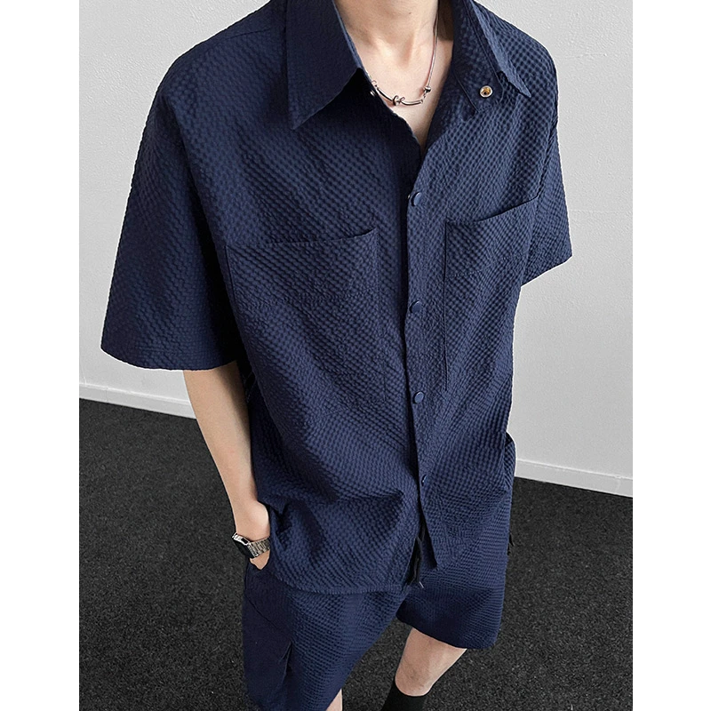 少年感一套装两件套短袖衬衫工装短裤夏季男生穿搭大码休闲一整套