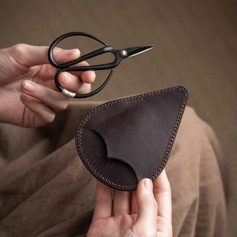 熹吾堂手作牛皮剪刀套家用高档个性小茶剪茶叶袋专用茶道便携剪刀