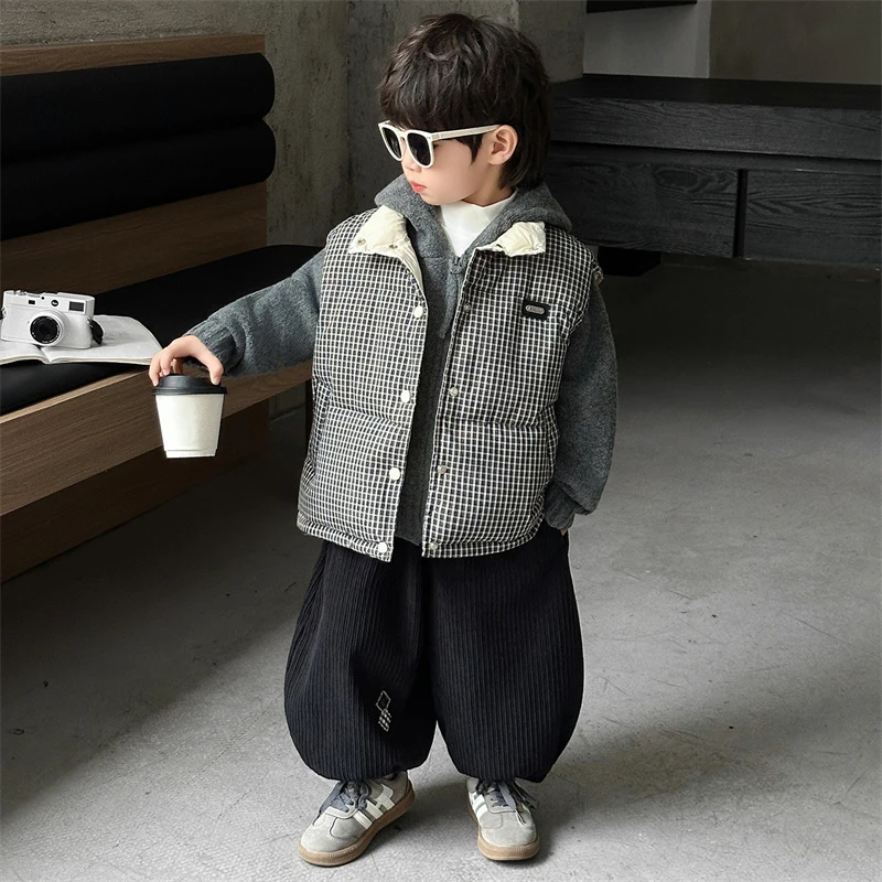 （马甲）男童格子马甲帅气时髦上衣套装儿童