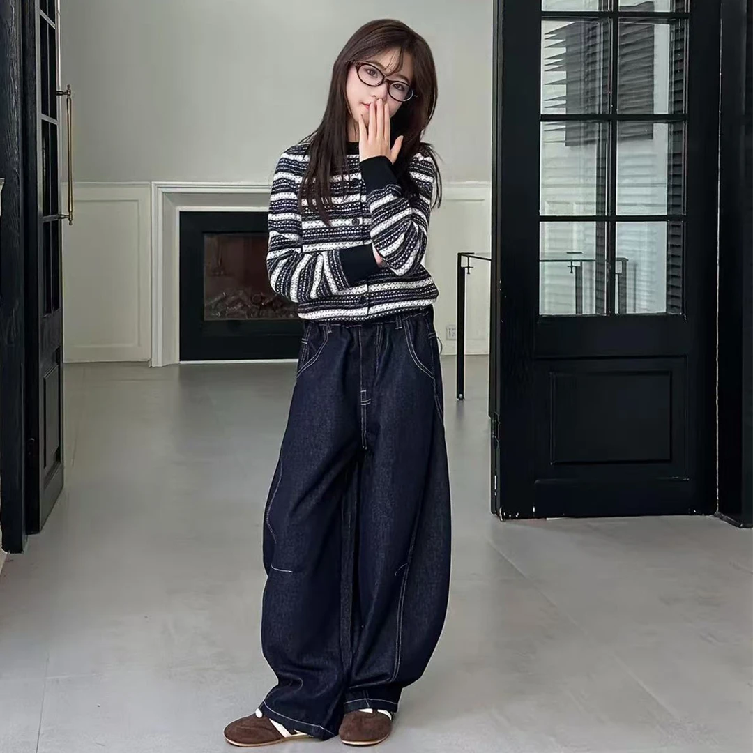 女童秋装牛仔阔腿裤2025秋季新款儿童宽松直筒长裤韩版休闲裤潮