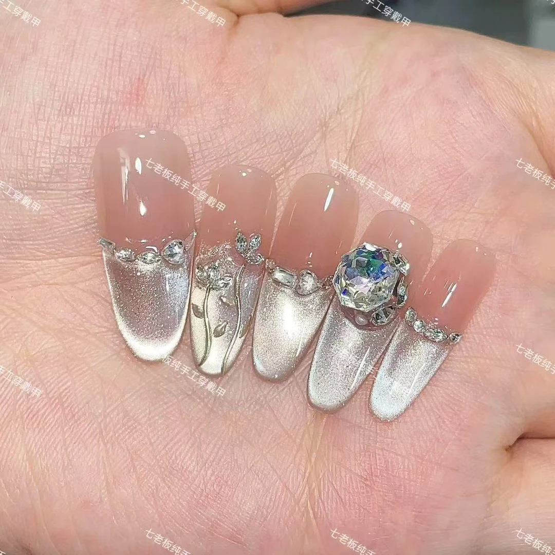 【花漾倾城】纯手工穿戴甲光疗甲冰透渐变四季流行10片装