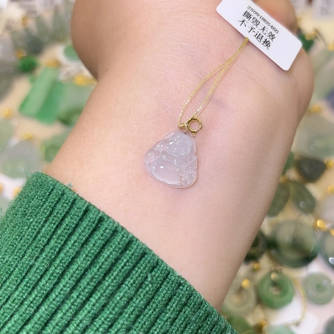 翡翠18K金镶嵌颈饰万能扣小佛公