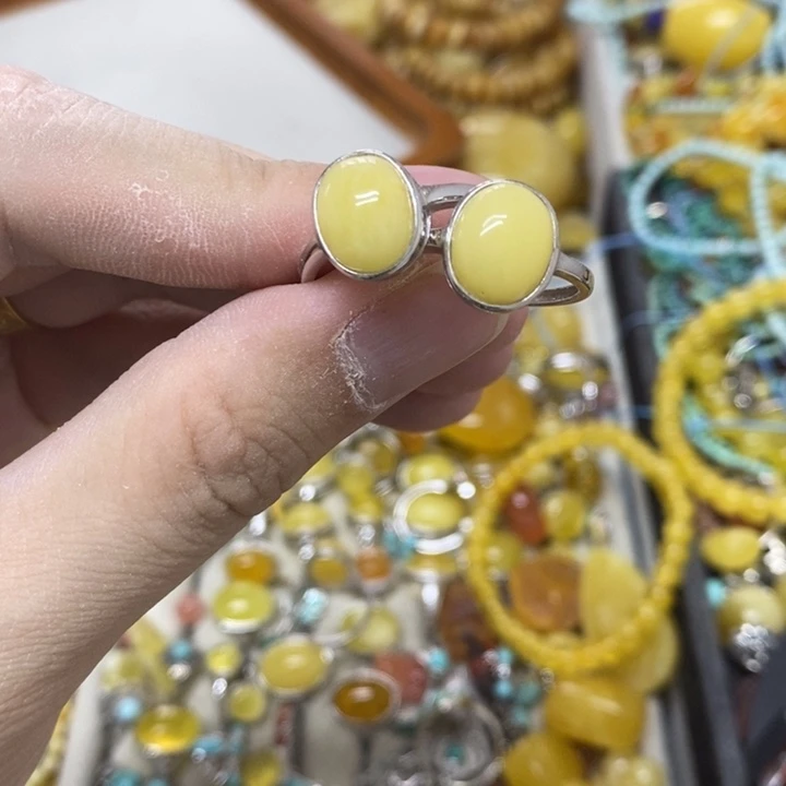 银S925镶嵌蜜蜡裸石多样性发货其一