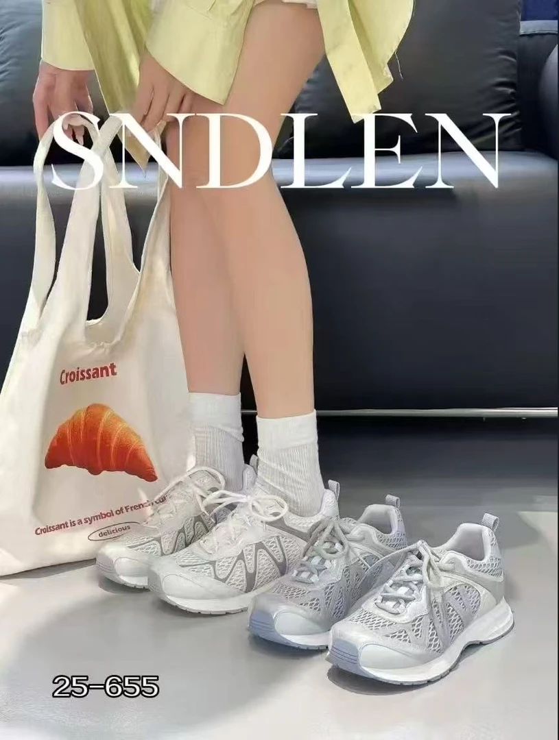 2025夏季网面真皮百搭圆头系休闲慢跑鞋女