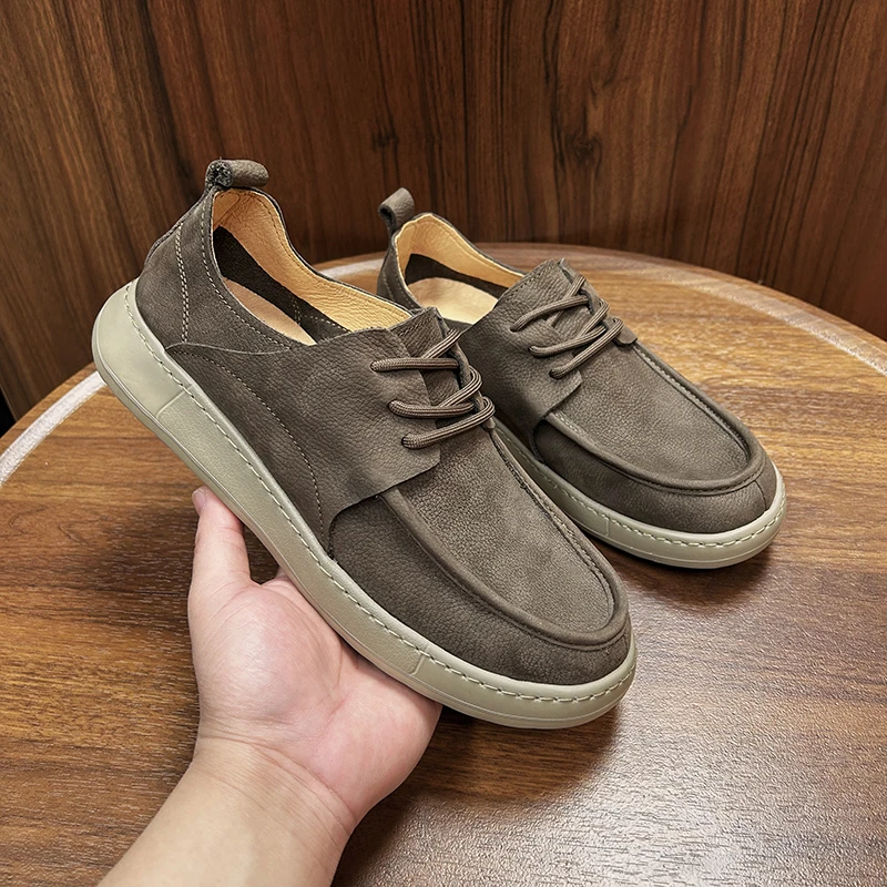 软底男鞋真皮透气休闲皮鞋2025新款磨砂皮厚底轻便舒适百搭休闲鞋