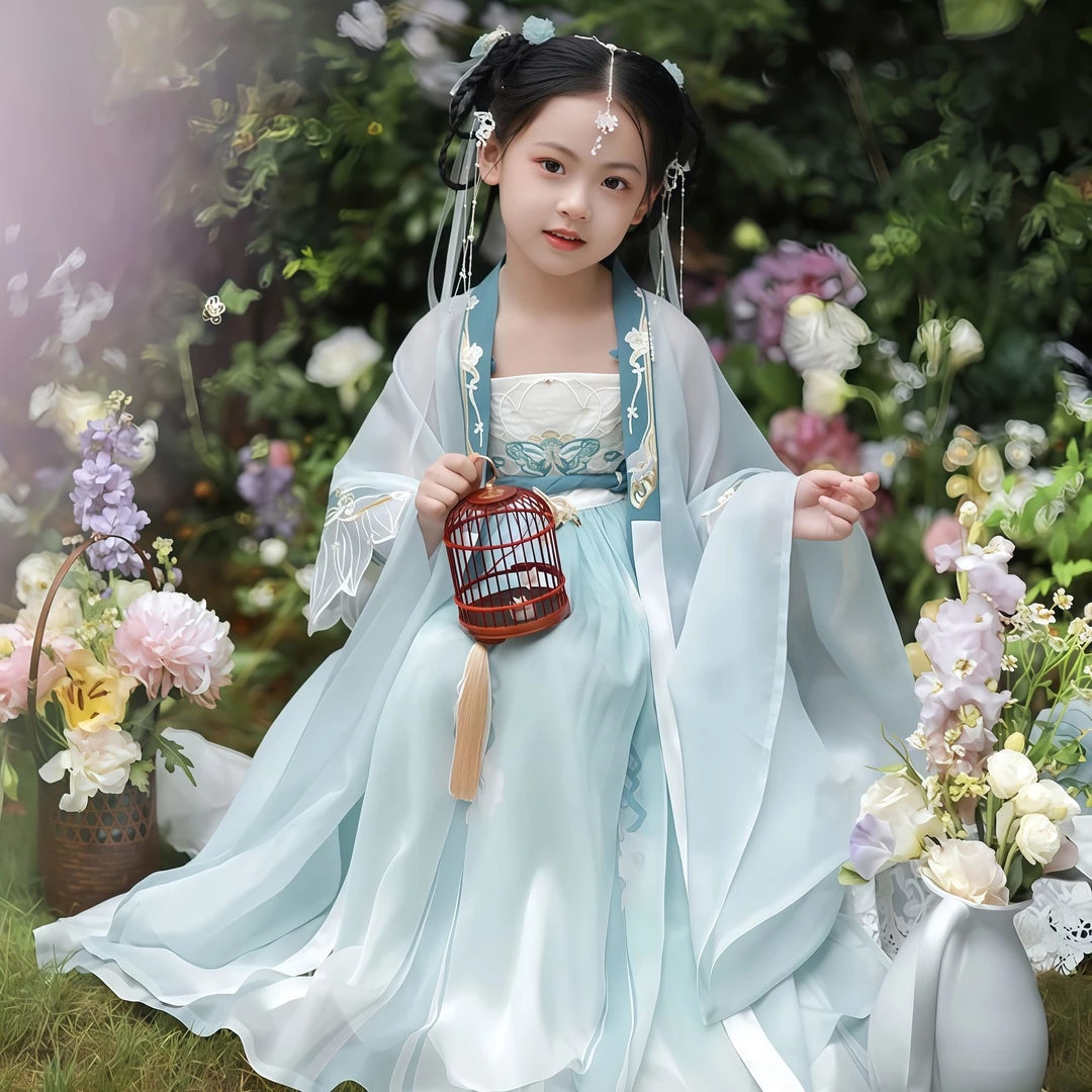汉服女童儿童新款古风超仙古装中国唐装小女孩套装连衣裙