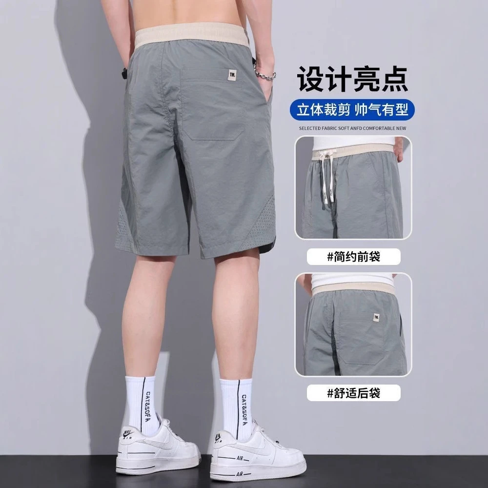 金狐狸男士短裤薄款休闲宽松速干网眼沙滩裤外穿工装运动五分裤