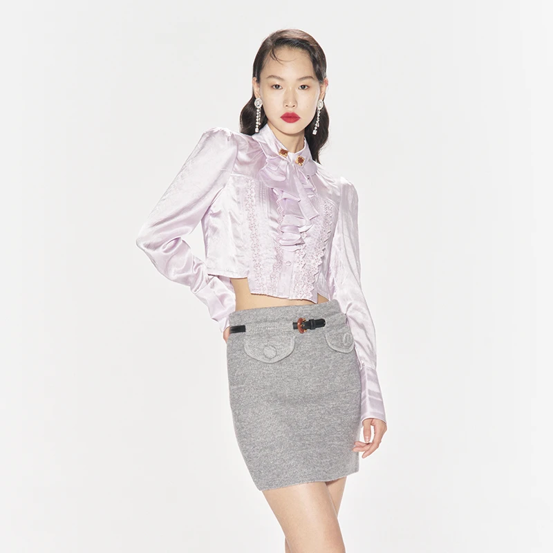 【若谷大大】LE FAME/拉飞姆宫廷风泡泡袖装饰领上衣时尚衬衫