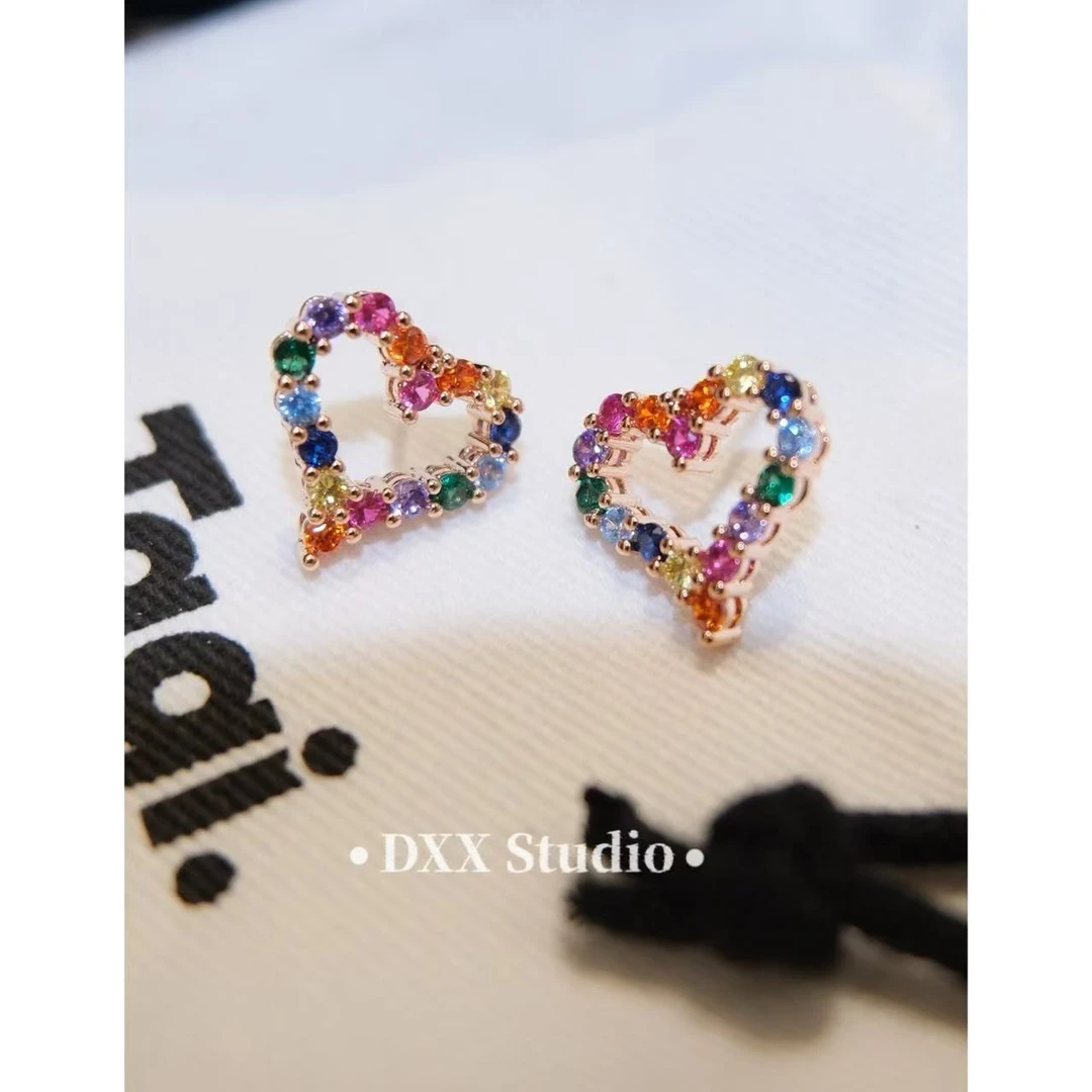 铜合金锆石耳饰 小众设计糖果色爱心耳饰45769