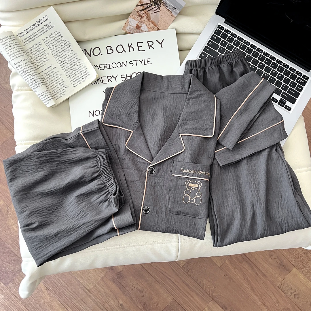 夏季短袖青少年男睡衣休闲家居服套装中年卡通动漫通用简约大气