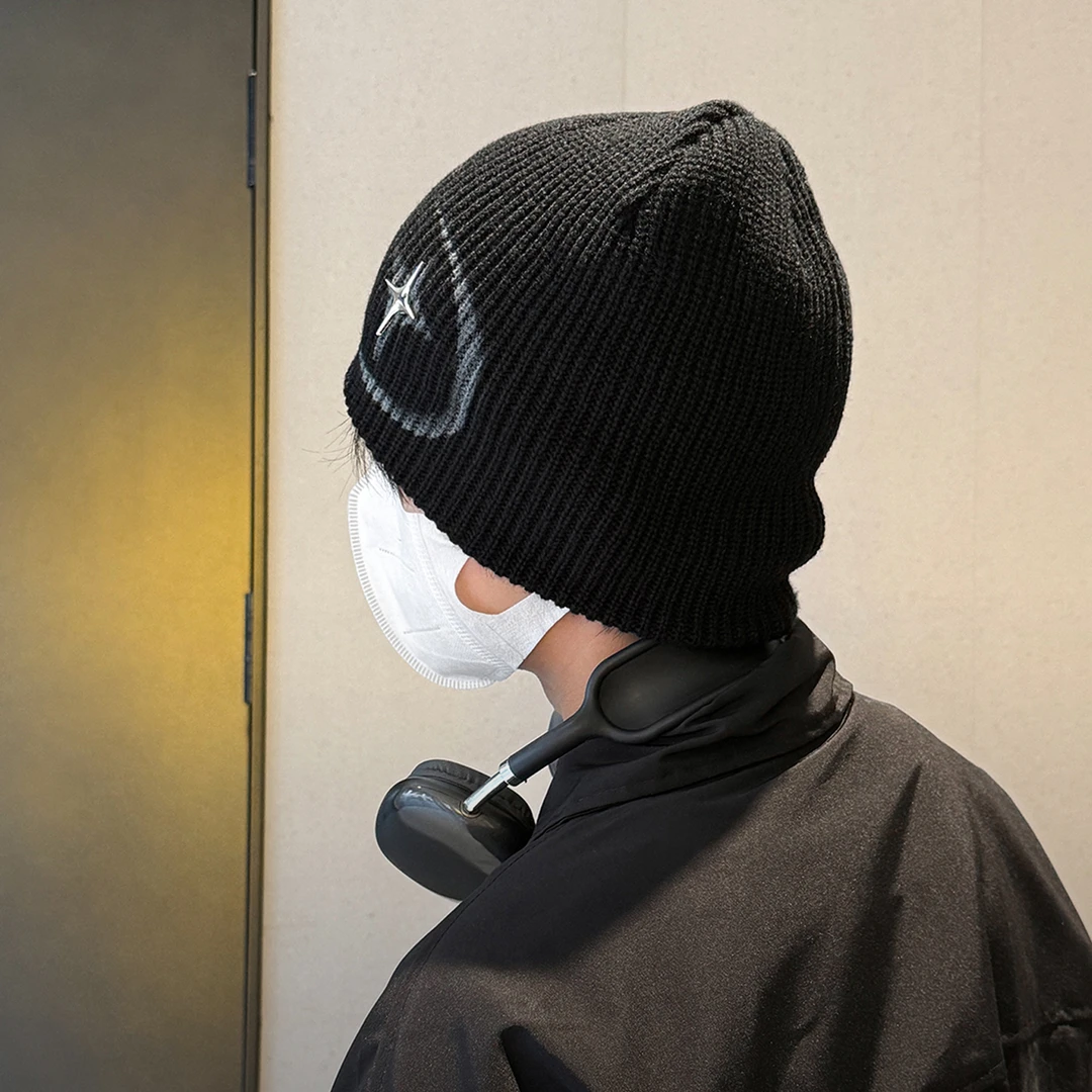 CHUNCC街头风字母堆堆帽冷帽男款秋冬季大头潮酷显脸小男针织毛线