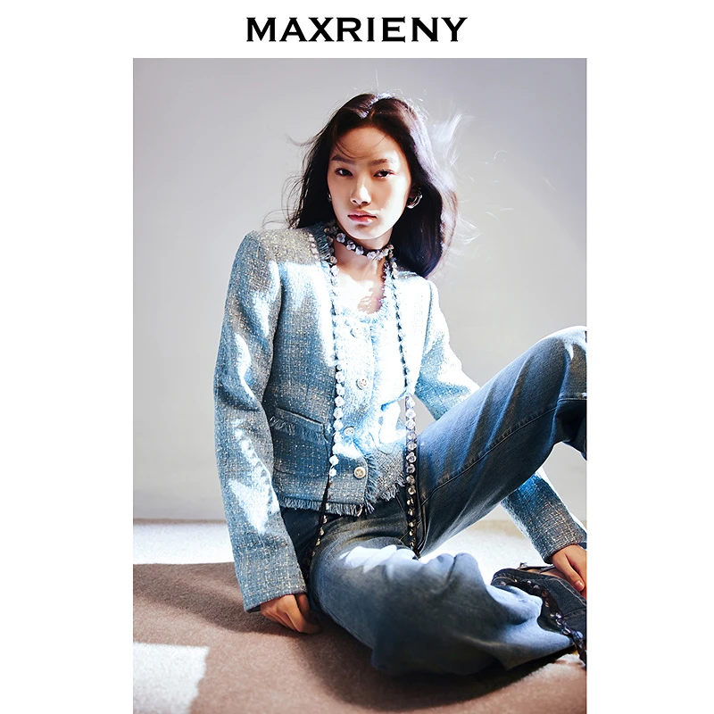 MAXRIENY千金小香风粗花呢短外套女2025春季新款高级气质感女装