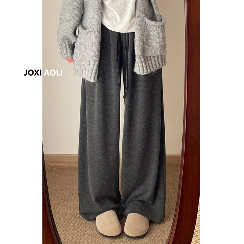 深灰色糯米裤女秋季2025新款休闲宽松软糯高个子慵懒直筒阔腿裤子