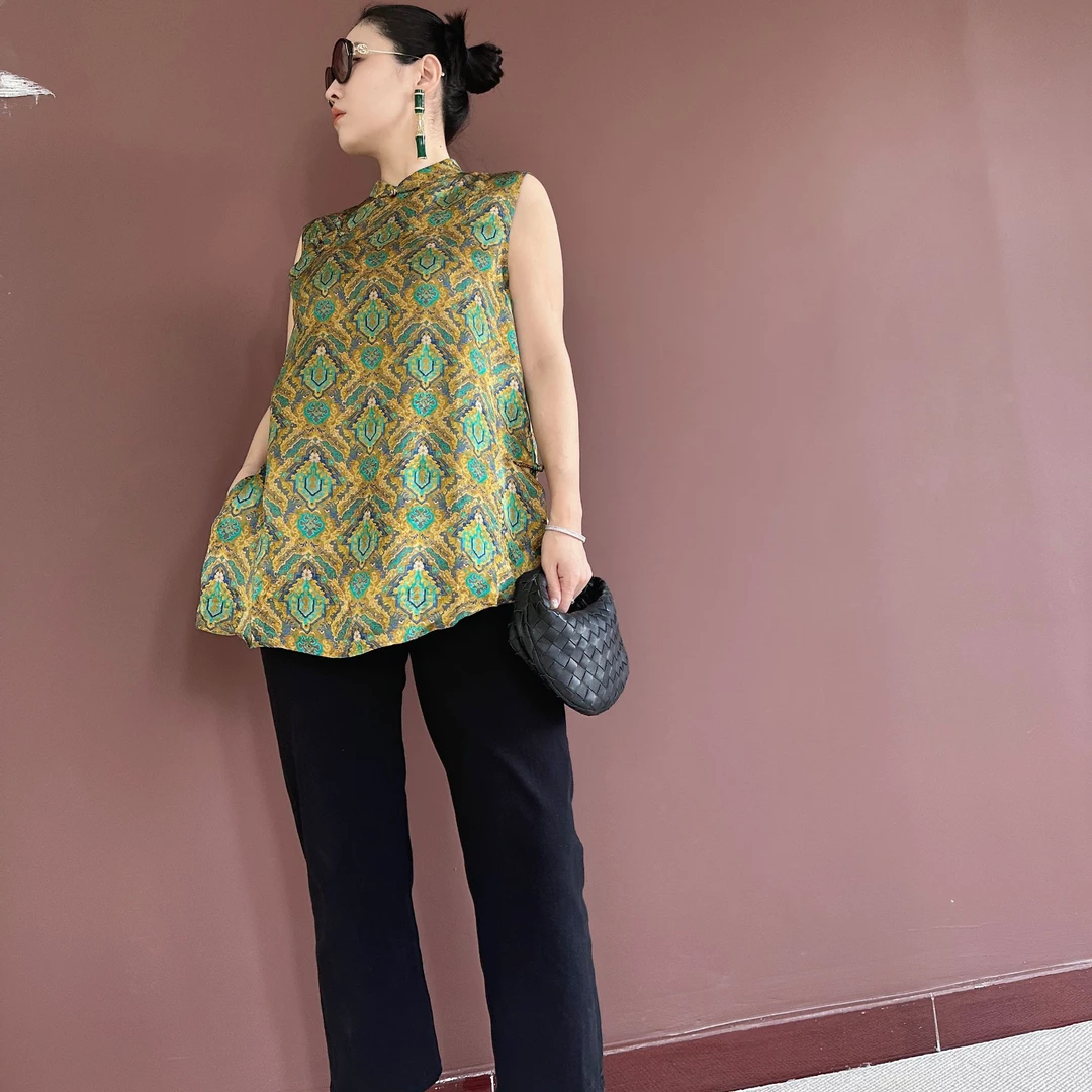 3204｛锦韵菱花｝新中式高端定制人丝香云纱不规则下摆清爽国风马甲