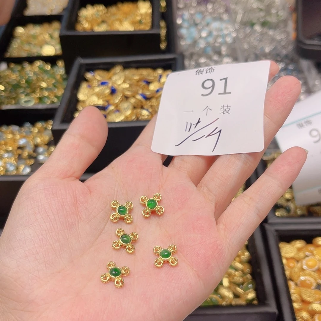 水晶珠宝半成品银S925镀金镶嵌91 。