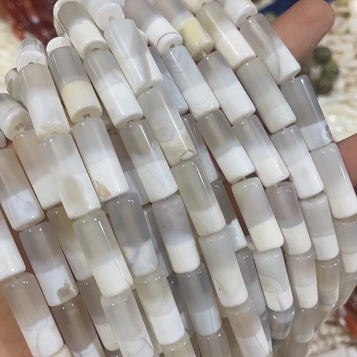合金玛瑙/玉髓珠宝半成品一条白玛瑙桶珠