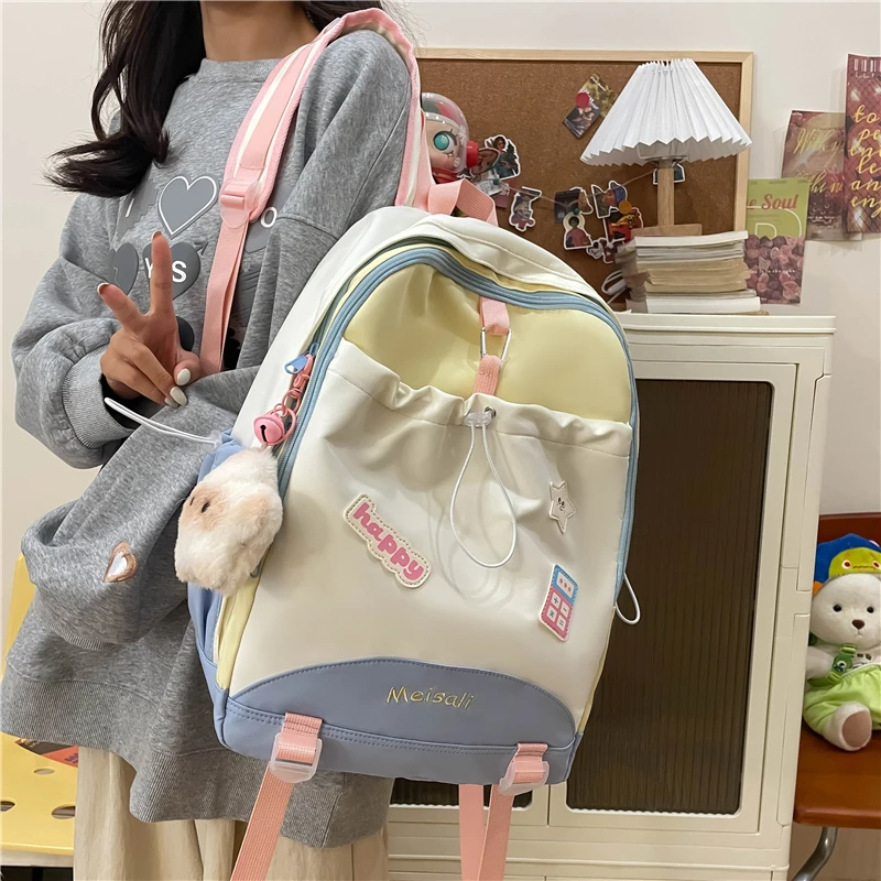 可爱小清新撞色书包女初中女生高中学生双肩包日系ins风校园背包