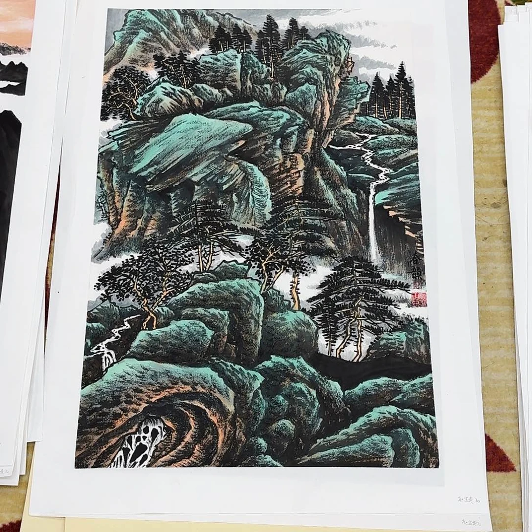 国画四尺三开手绘作品