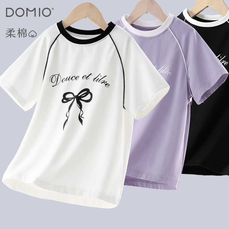 女童短袖t恤夏季2025新款儿童薄款上衣洋气大童打底衫白色棉童装