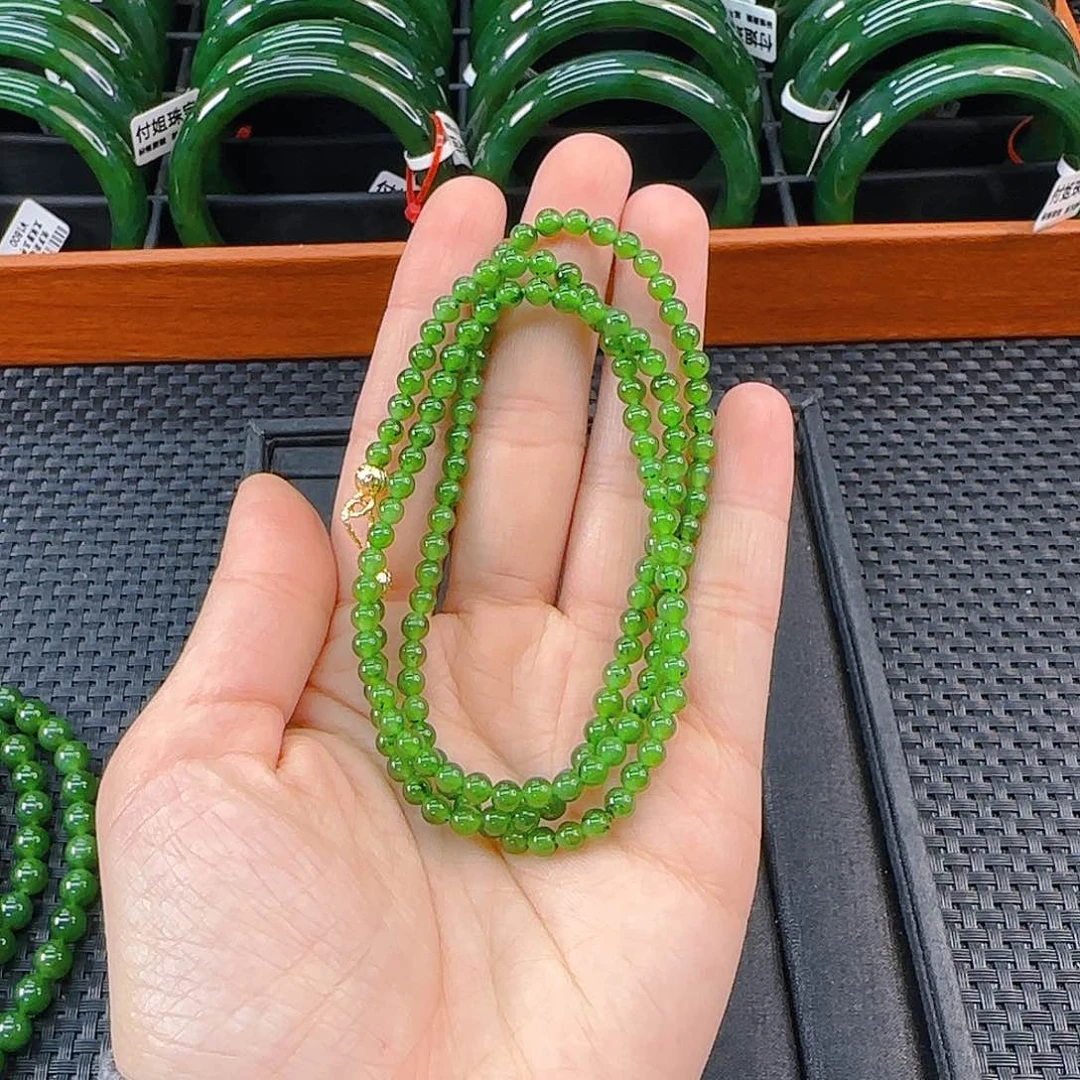 颈饰未镶嵌和田玉碧玉小米链卡4