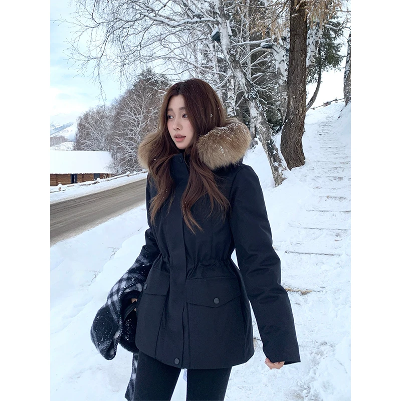 美式户外防寒大毛领派克棉服女冬季新款短款收腰保暖工装棉袄外套
