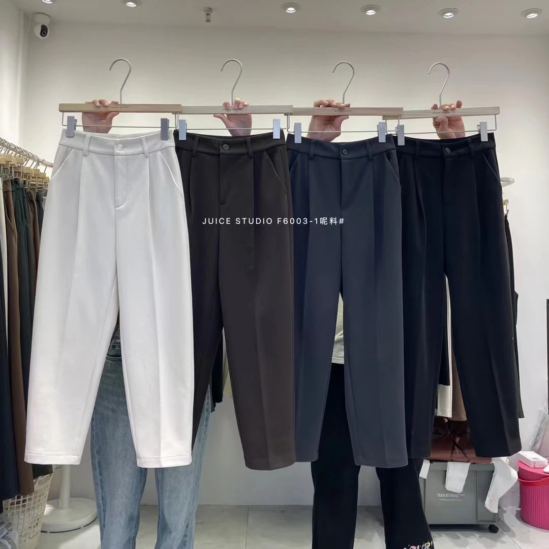 与默门店款 高腰加厚毛呢料西装裤女秋冬韩版九分