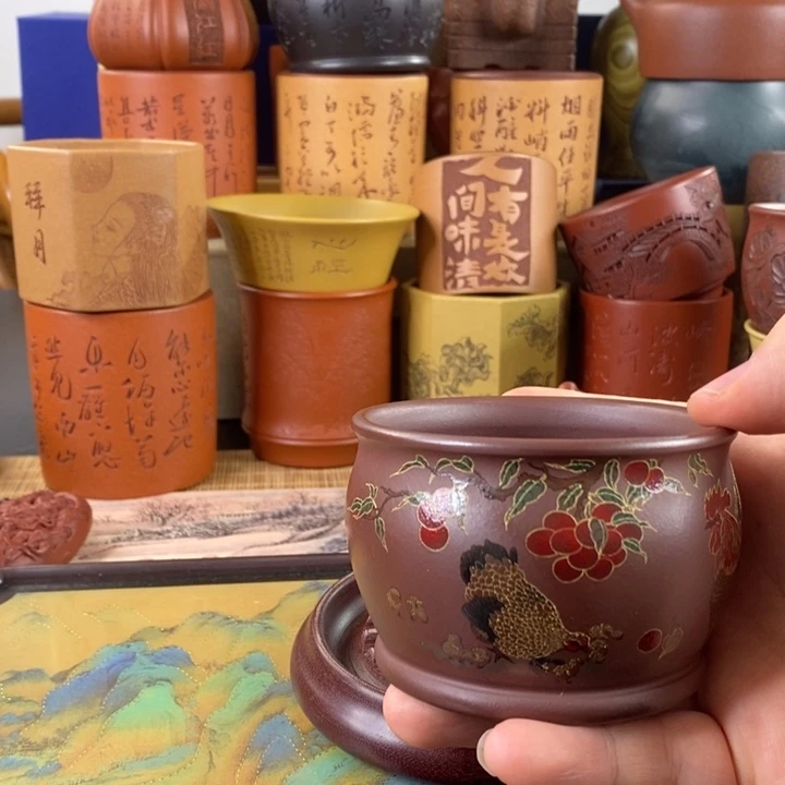 紫砂茶杯石红鸡缸杯