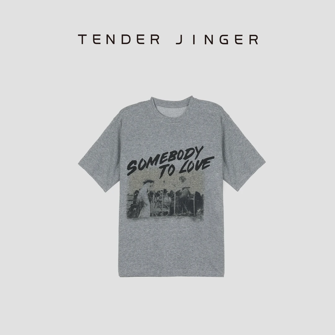Tender Jinger做旧摇滚印花宽松短袖T恤T52HMD80628