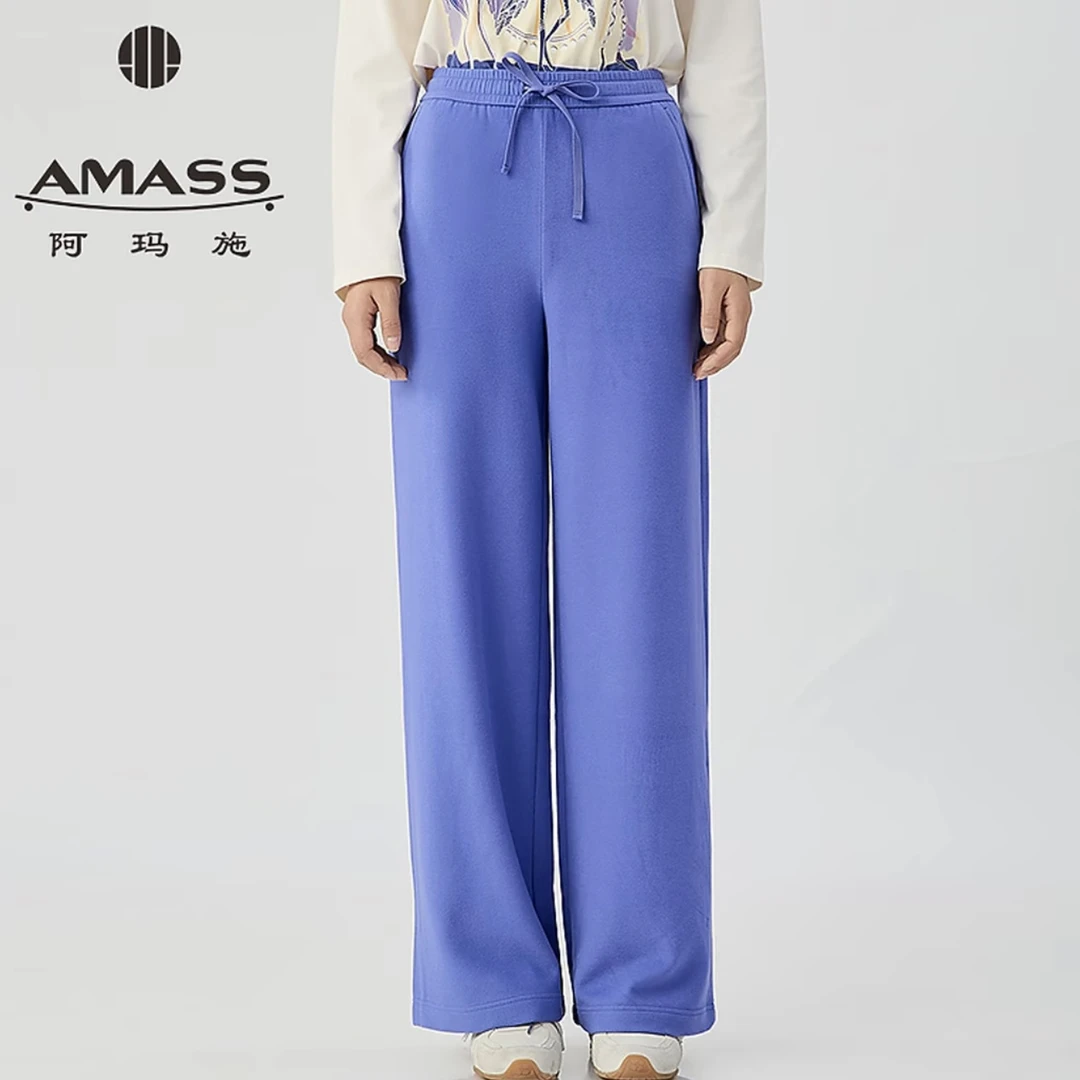 阿玛施AMASS 秋冬舒适居家休闲松紧腰抽绳直筒长裤卫裤女5100586