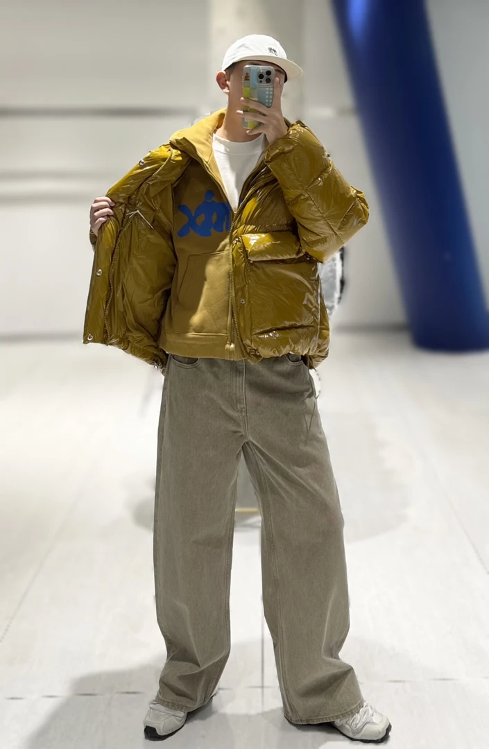 亮面连帽厚款羽绒服短款拼接休闲男装冬季带帽保暖外套81217