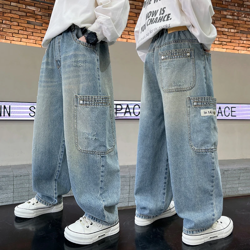 男童春装裤子2025新款工装牛仔裤春秋款大儿童秋季男孩长裤时髦潮