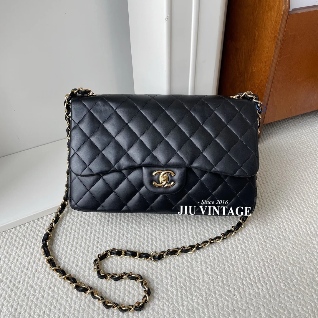 99新 Chanel/香奈儿 黑金羊CF Jumbo 15开BJM13-0848二手包