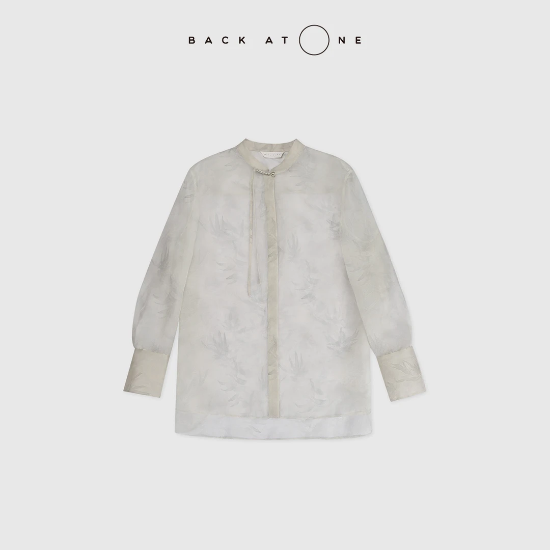 BackAtOne “竹园清影”时髦浅银灰中式竹子轻透上衣 BFS-1BS124C-K