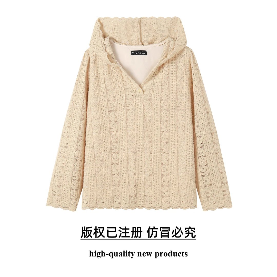 奢姿大码女装2025秋季减龄连帽衬衫胖妹妹时尚蕾丝设计百搭上衣