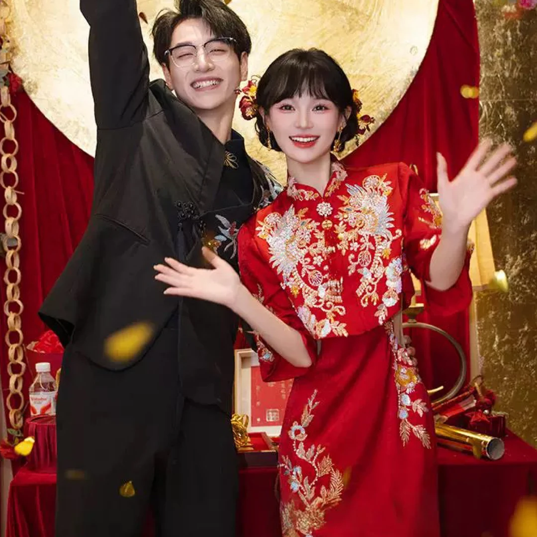 高端新中式红色旗袍敬酒服2025新款新娘订婚礼服回门领证两件套装
