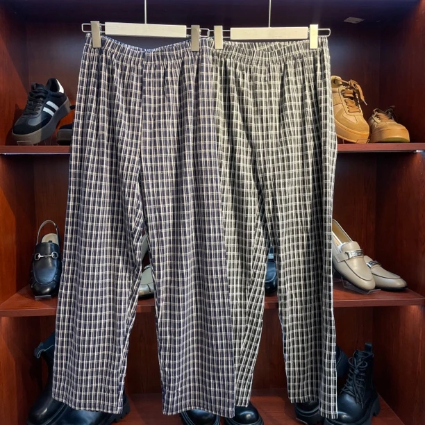 大码显瘦格子长裤可外穿舒适休闲适合遛弯