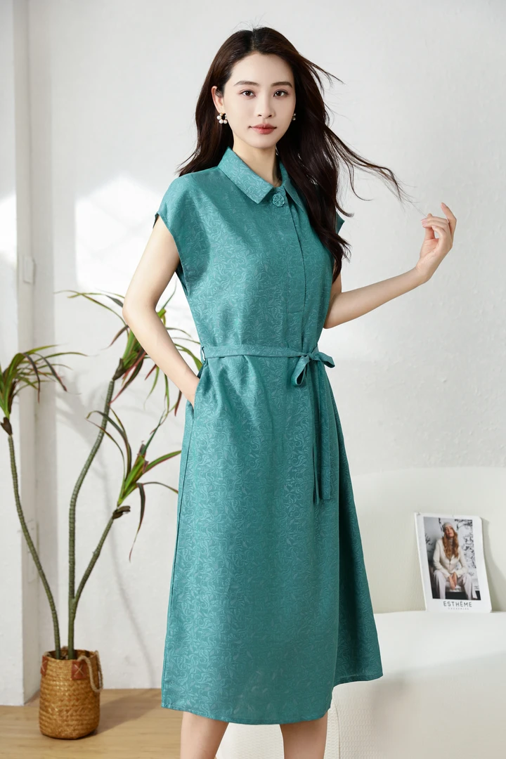 【全包边提花缎】T8712连衣裙渐变色气质时尚时尚夏季印花中长款