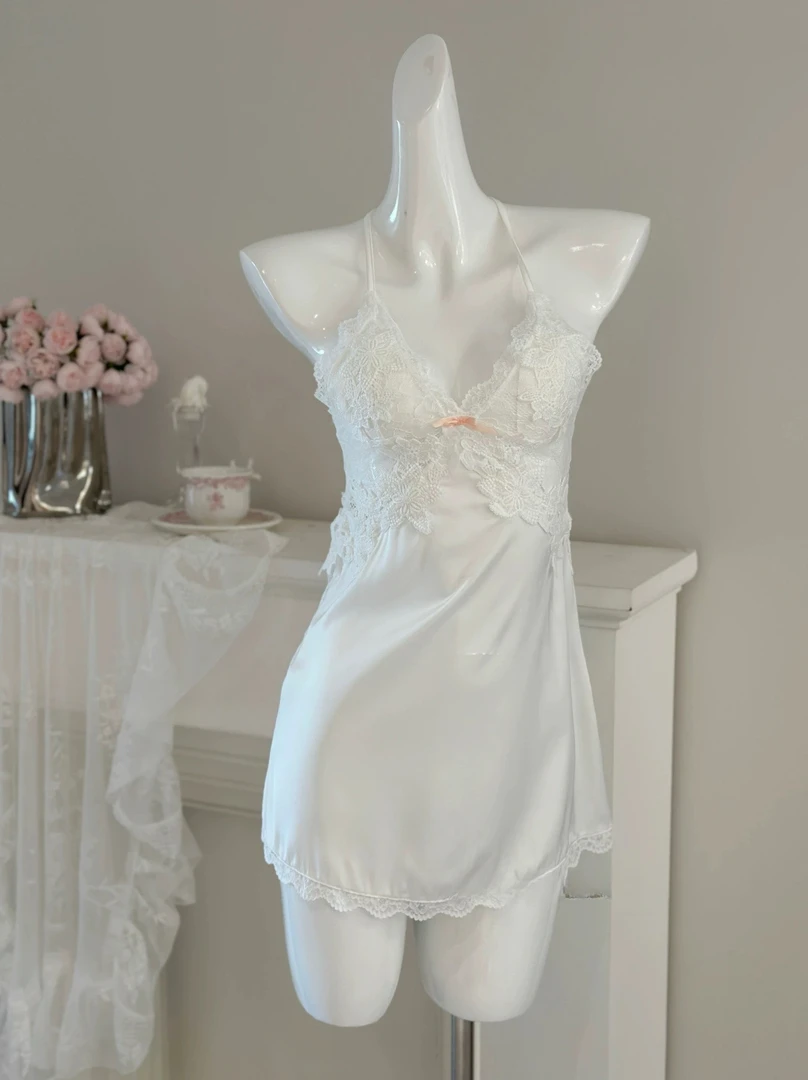 【花雾萦纱】80-145斤-睡裙性感女V领短款无袖露背吊带裙女装短裙